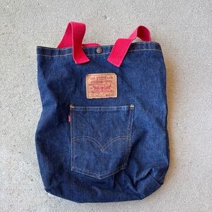 Rare Vintage Big E Levi's Denim Tote Bag with Red Handles